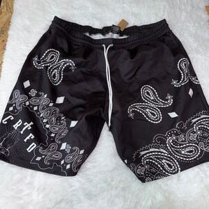 Certified Reserve Mens Black Bandana Paisley Print Athletic Shorts 5XL